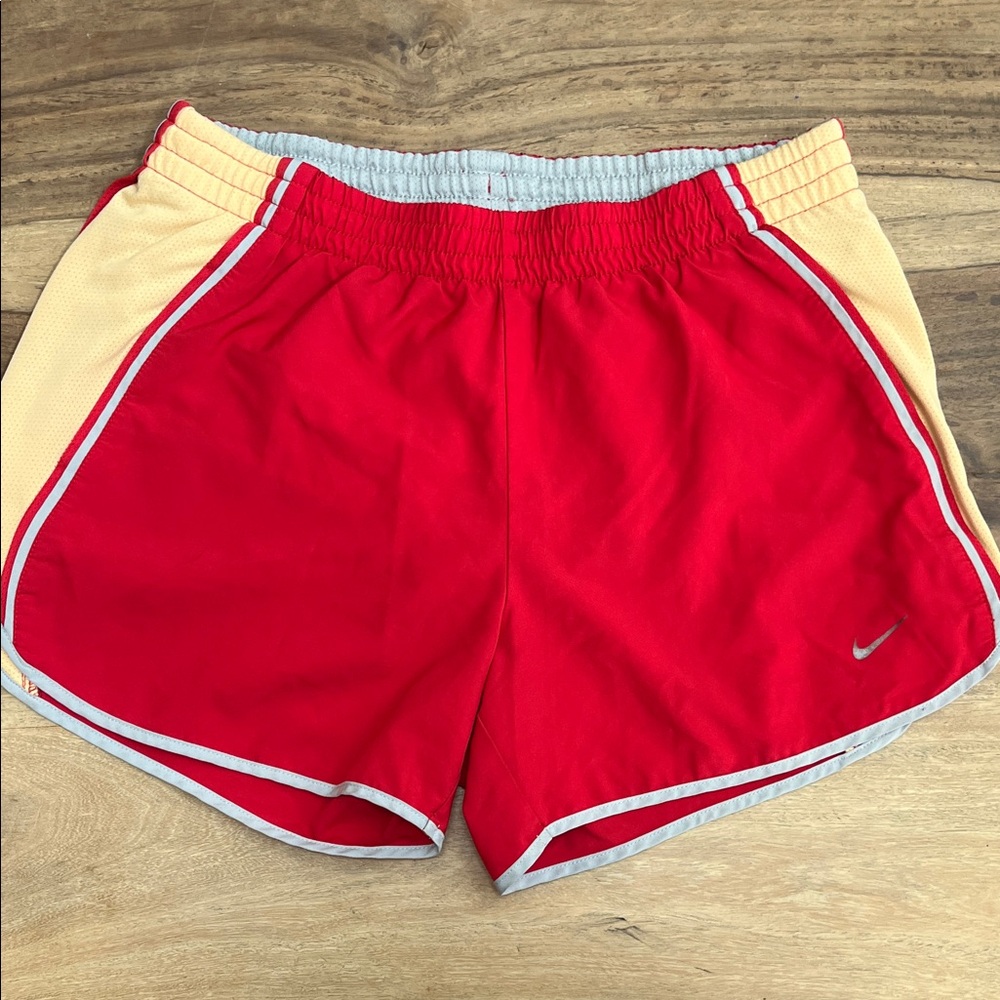Nike Women's Dri-Fit Red and Yellow Athletic Shorts